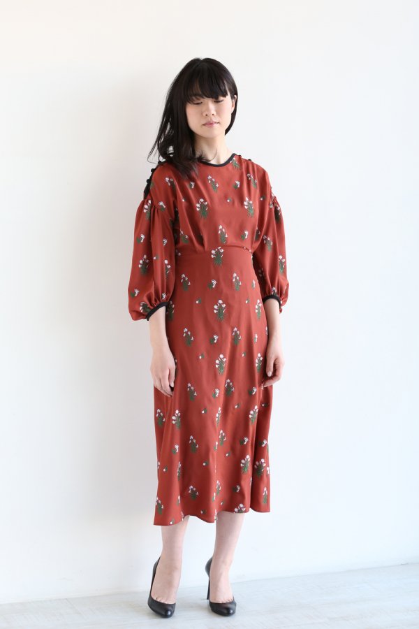 Pedicel Embroidery Puff Sleeve Dress - YAMAROKU（ヤマロク