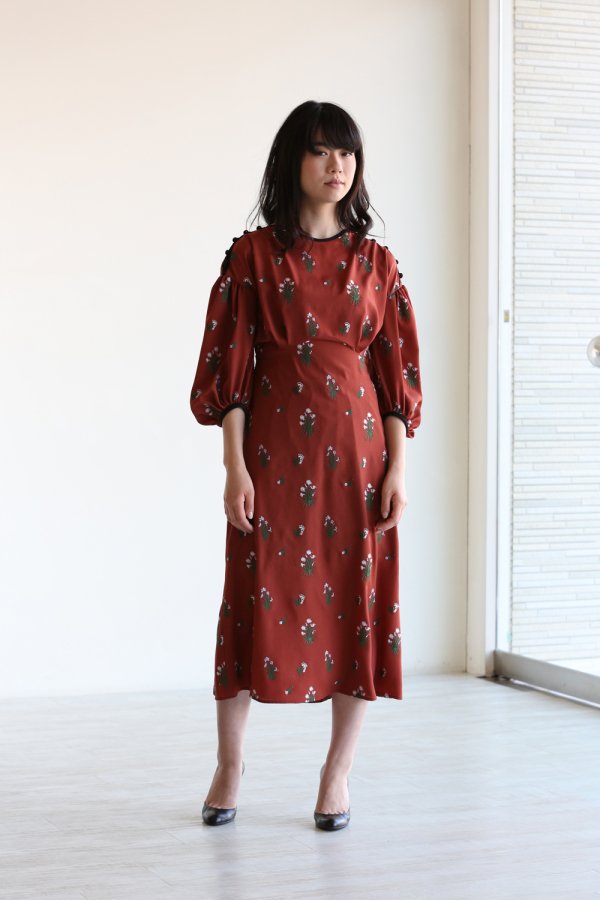 Pedicel Embroidery Puff Sleeve Dress - YAMAROKU（ヤマロク