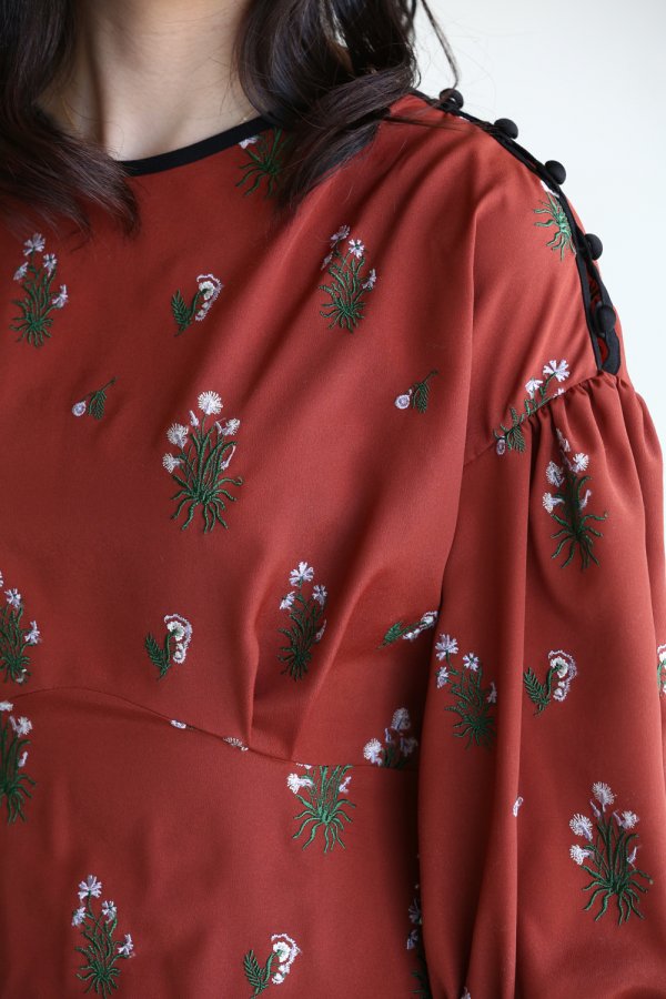 Pedicel Embroidery Puff Sleeve Dress - YAMAROKU（ヤマロク ...