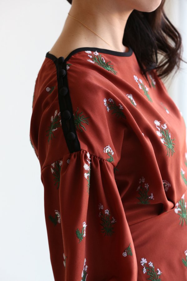 Pedicel Embroidery Puff Sleeve Dress - YAMAROKU（ヤマロク ...