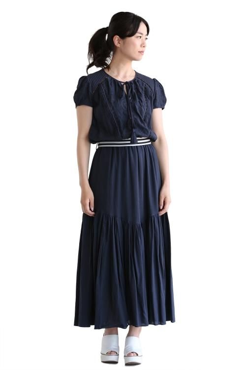 ホワイトブラウン ボーダーズアットバルコニー VOYAGE MAXI DRESS