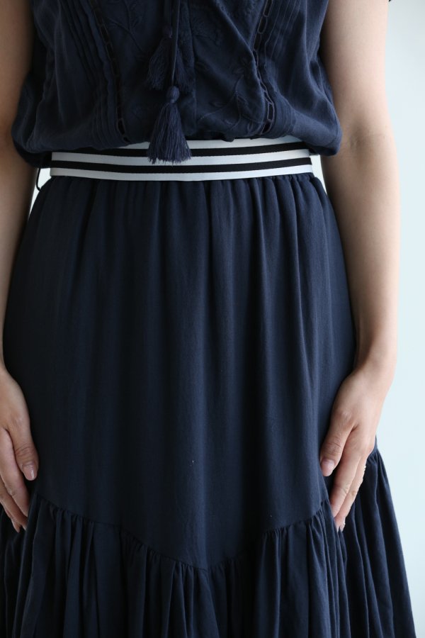 ボーダーズアットバルコニー TIERED SKIRT ティアード スカート 紺-