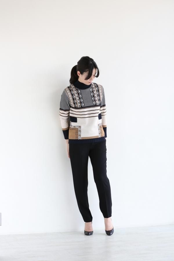 Pedicel Jacquard Knit Tops NAVY - YAMAROKU（ヤマロク