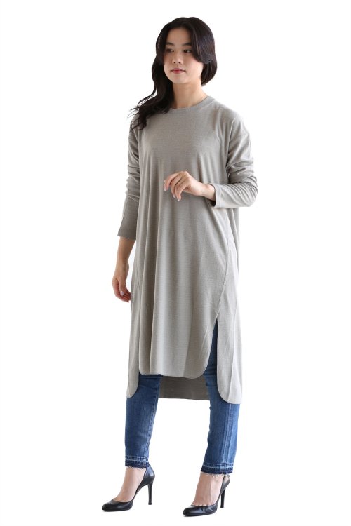 unfil(アンフィル) raw silk jersey long-sleeve T-shirt dress【OEFL-UW114