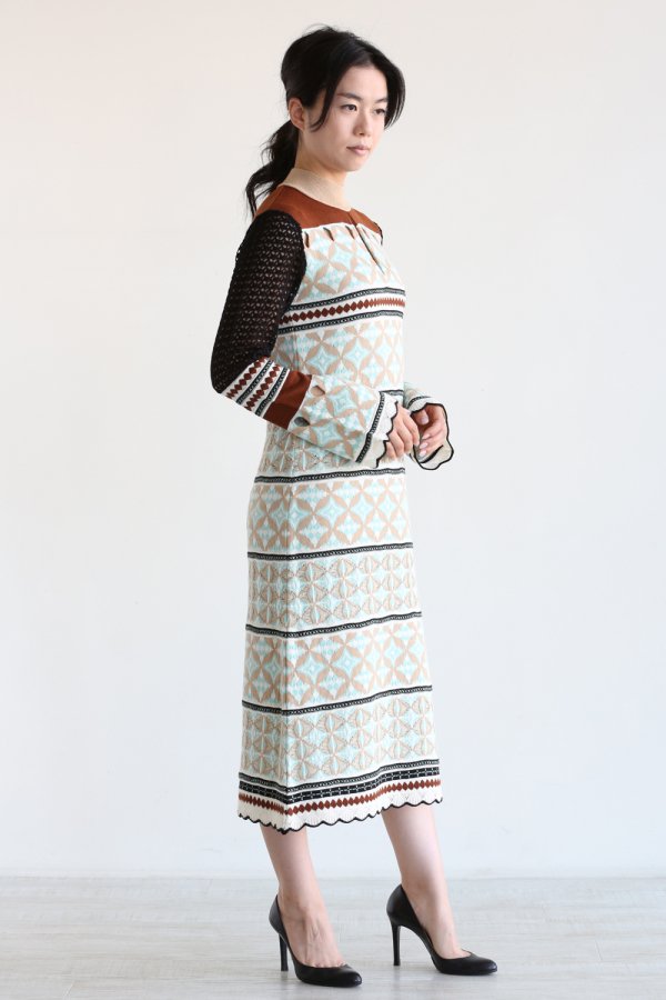 Eyelet Jacquard Long Knit Dress - YAMAROKU（ヤマロク） オンライン