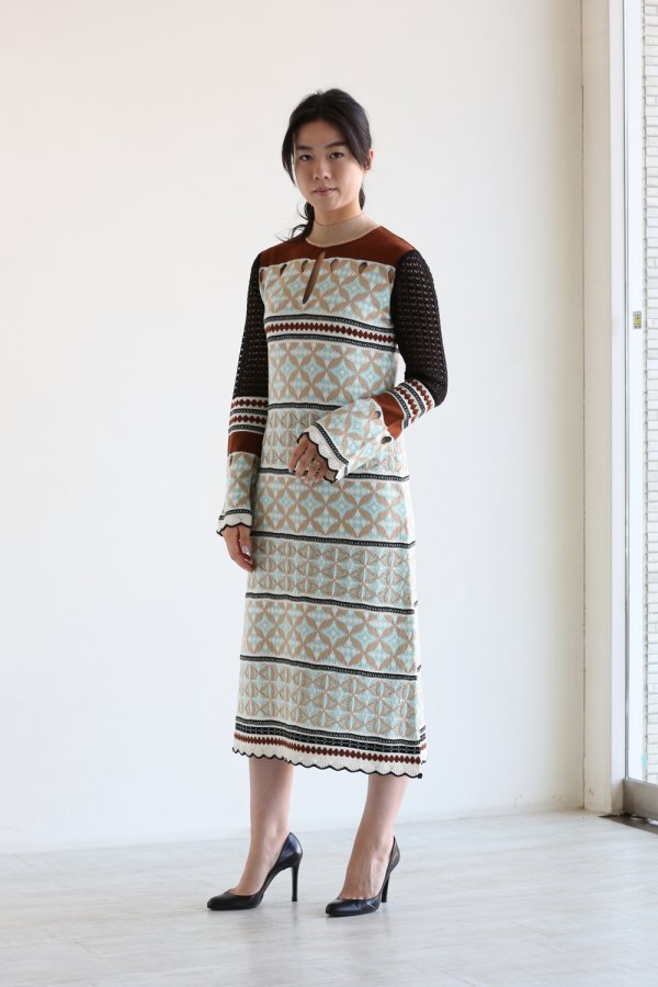 Eyelet Jacquard Long Knit Dress - YAMAROKU（ヤマロク） オンライン