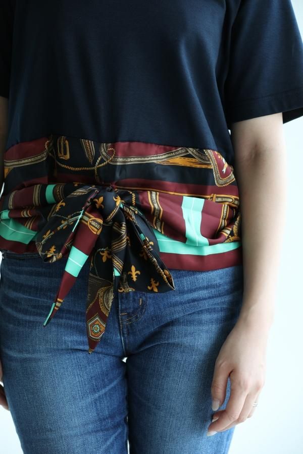 MUVEIL(ミュベール) スカーフコンビ半袖プルオーバー navy
