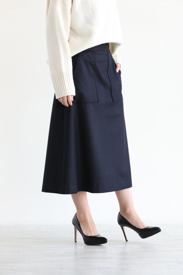 MACPHEE(マカフィ) FLANNEL WOOL フレアスカート ネイビー - YAMAROKU