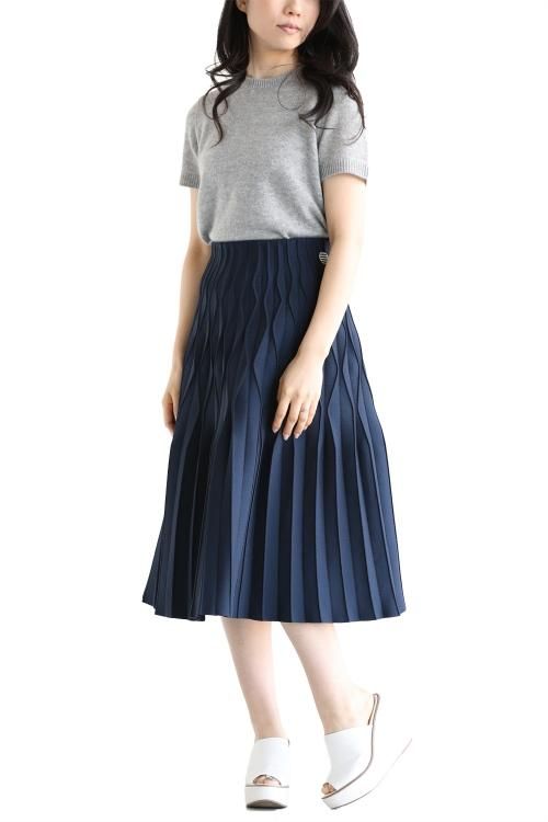 BORDERS at BALCONY(ボーダーズアットバルコニー) PLEATED SKIRT NAVY - YAMAROKU（ヤマロク）  オンラインストア