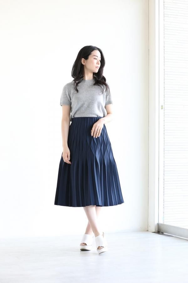 BORDERS at BALCONY(ボーダーズアットバルコニー) PLEATED SKIRT NAVY 