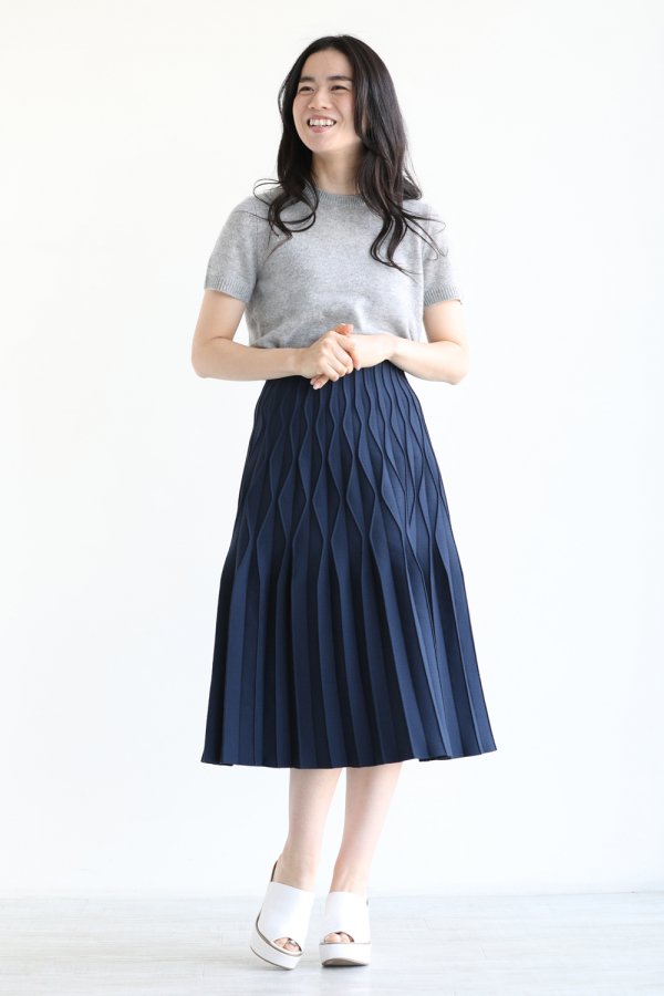 BORDERS at BALCONY(ボーダーズアットバルコニー) PLEATED SKIRT NAVY - YAMAROKU（ヤマロク）  オンラインストア