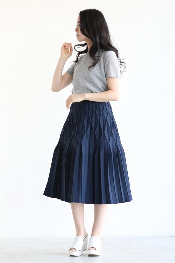 BORDERS at BALCONY(ボーダーズアットバルコニー) PLEATED SKIRT NAVY - YAMAROKU（ヤマロク）  オンラインストア