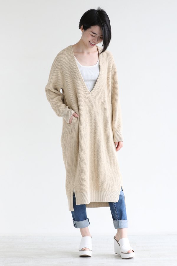 unfil(アンフィル) cotton boucle ribbed-knit dress - YAMAROKU
