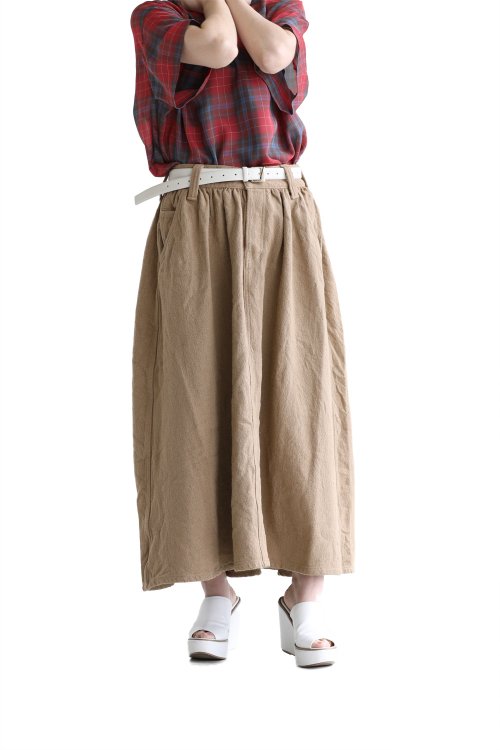 unfil(アンフィル) cotton&linen-tweed gathered skirt solid-khaki - YAMAROKU（ヤマロク）  オンラインストア
