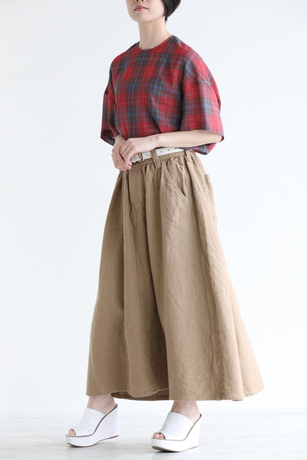 unfil(アンフィル) cotton&linen-tweed gathered skirt solid-khaki - YAMAROKU（ヤマロク）  オンラインストア