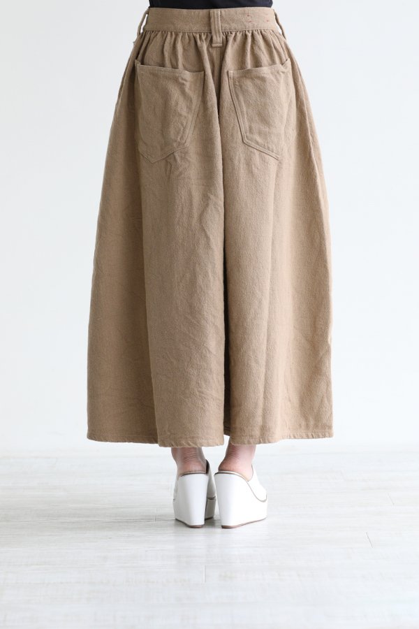 unfil(アンフィル) cotton&linen-tweed gathered skirt solid-khaki