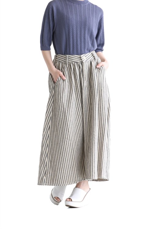 unfil(アンフィル) cotton&linen-tweed gathered skirt hickory stripe ...