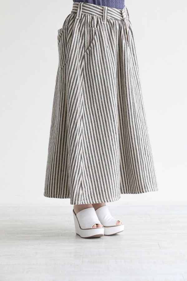 unfil(アンフィル) cotton&linen-tweed gathered skirt hickory stripe