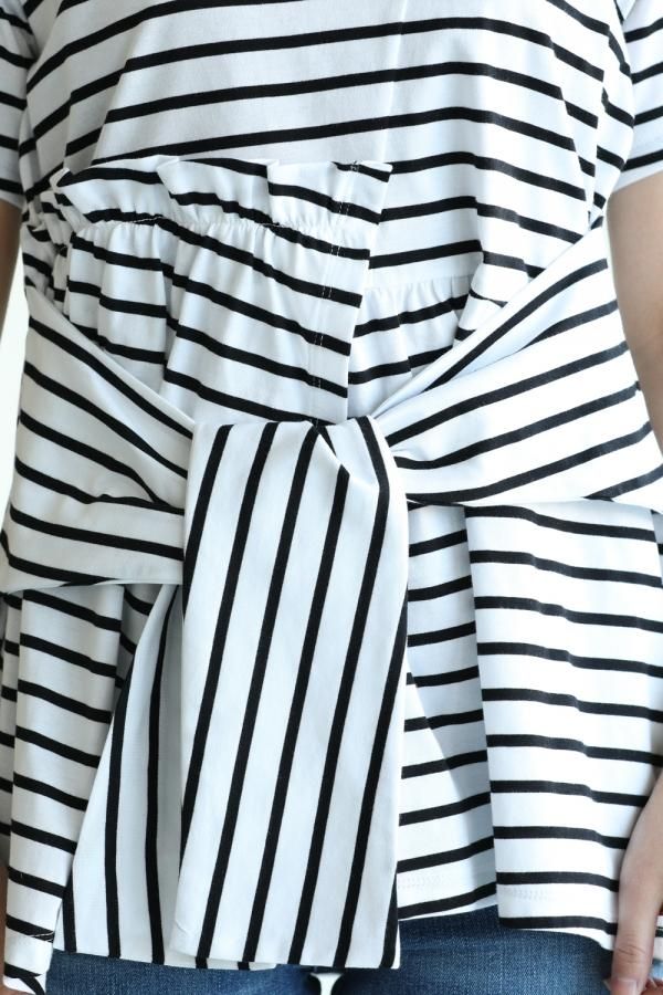 araara(アラアラ) クチュールギャザーカットソー border white