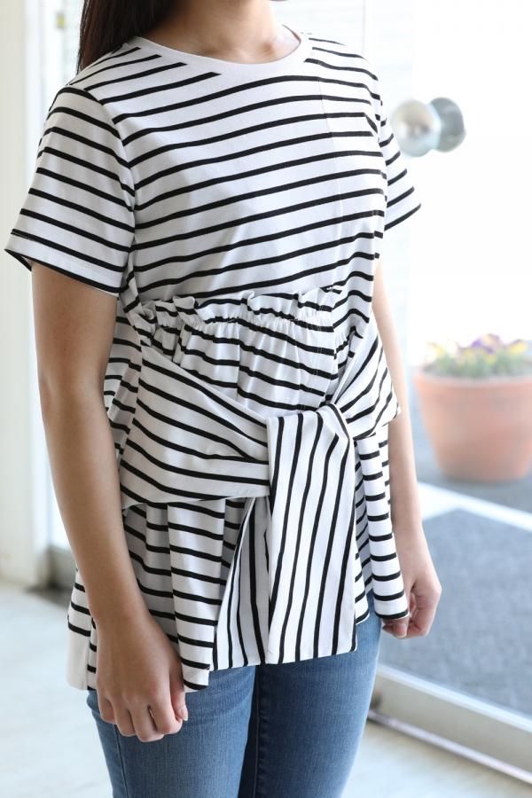 araara(アラアラ) クチュールギャザーカットソー border white