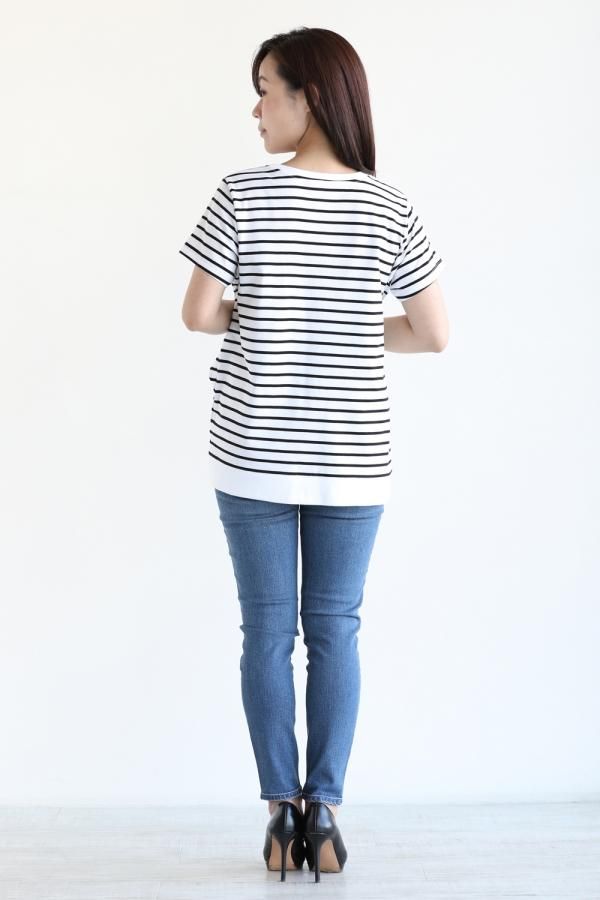 araara(アラアラ) クチュールギャザーカットソー border white