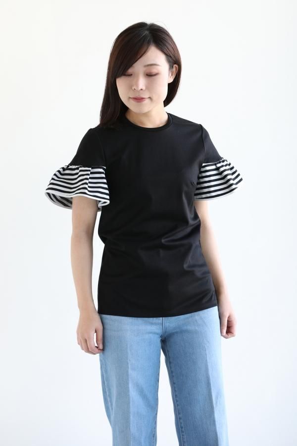 ボーダーズアットバルコニー　36 ブラック　SHIRT GATHERED TEE SHIRT GATHERED TEE | BORDERS at BALCONY
