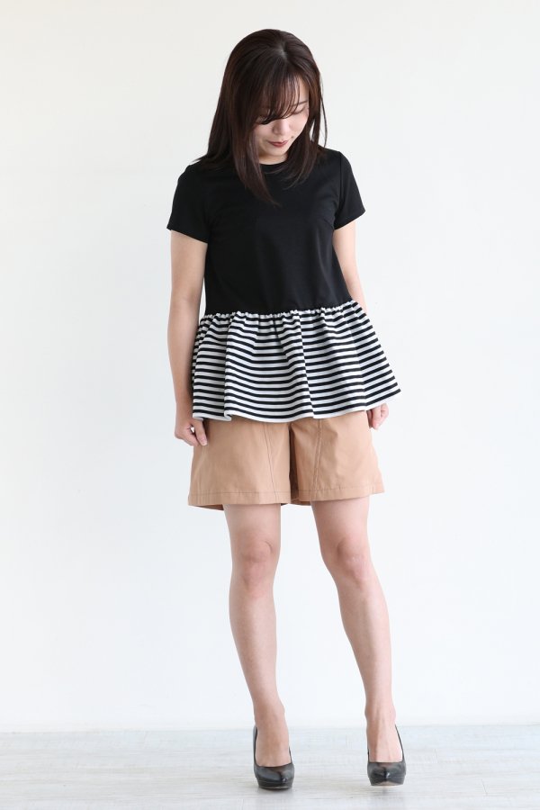 BORDERS at BALCONY(ボーダーズアットバルコニー) PEPLUM TEE BLACK