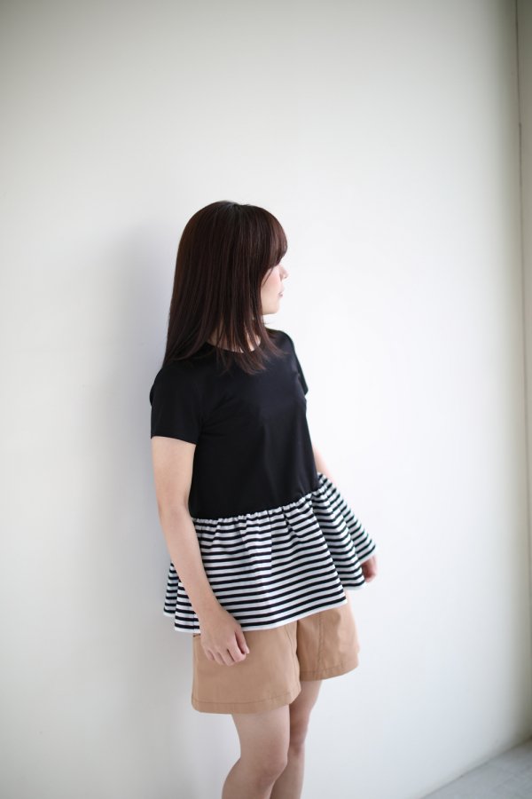 BORDERS at BALCONY(ボーダーズアットバルコニー) PEPLUM TEE BLACK