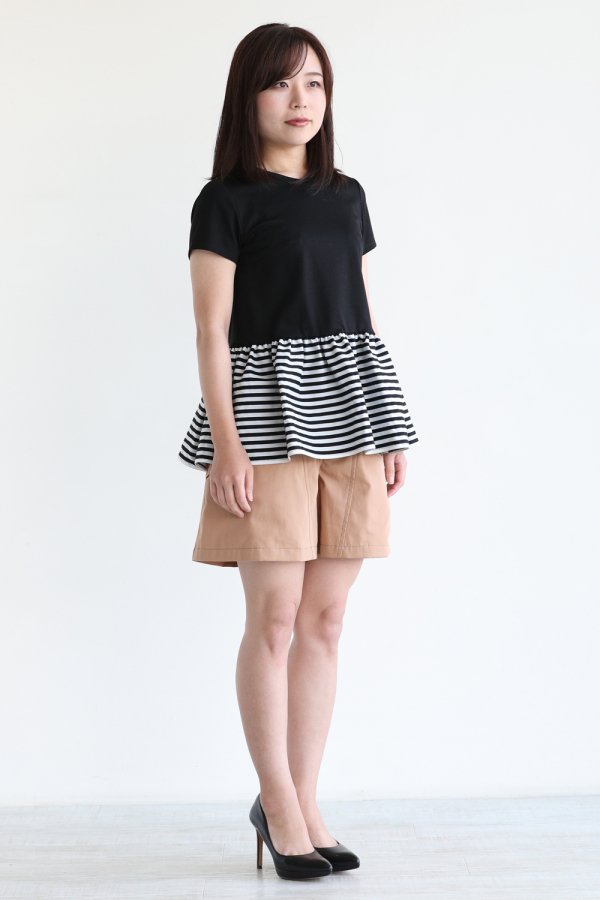 BORDERS at BALCONY(ボーダーズアットバルコニー) PEPLUM TEE BLACK