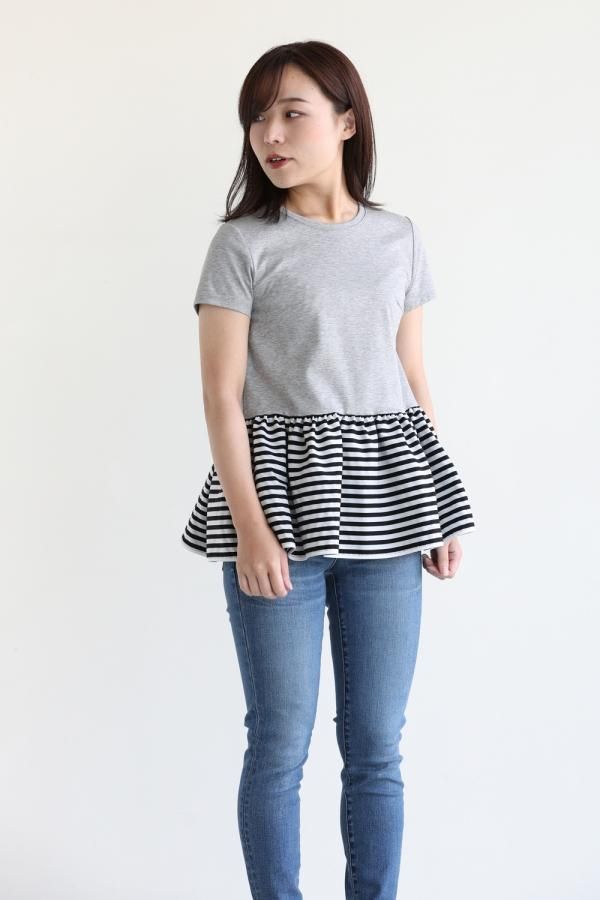 BORDERS at BALCONY(ボーダーズアットバルコニー) PEPLUM TEE GREY ...