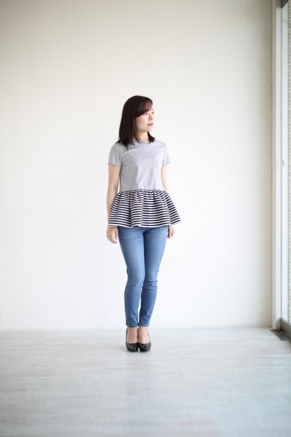 BORDERS at BALCONY(ボーダーズアットバルコニー) PEPLUM TEE GREY