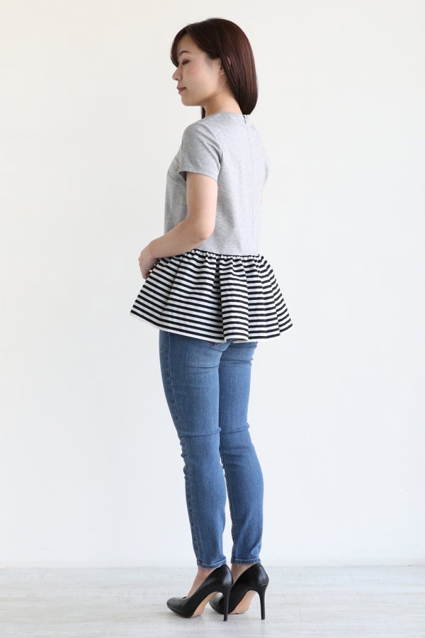 BORDERS at BALCONY(ボーダーズアットバルコニー) PEPLUM TEE GREY