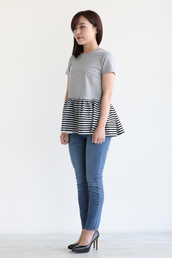 BORDERS at BALCONY(ボーダーズアットバルコニー) PEPLUM TEE GREY - YAMAROKU（ヤマロク） オンラインストア