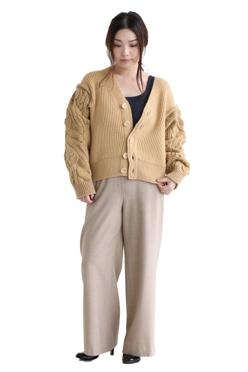 unfil(アンフィル) french merino cable-knit cardigan wheat