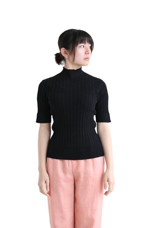 unfil(アンフィル) high twist cotton ribbed-knit sweater black
