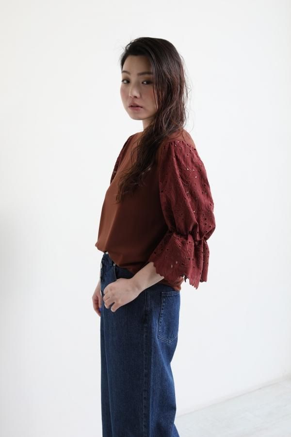 muveil パフスリーブラメプルオーバー ネイビー MUVEIL(ミュベール