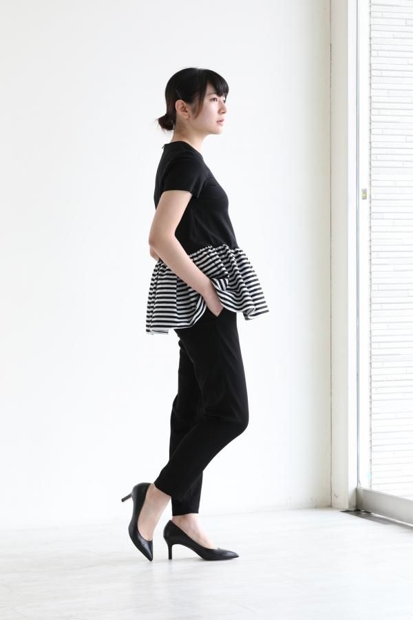 BORDERS at BALCONY(ボーダーズアットバルコニー) PEPLUM TEE BLACK