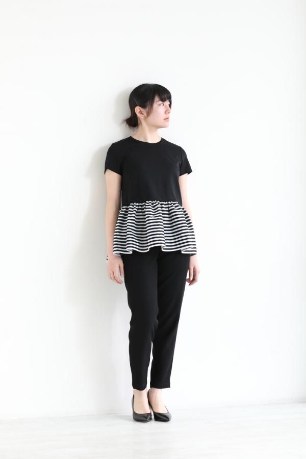 BORDERS at BALCONY(ボーダーズアットバルコニー) PEPLUM TEE BLACK