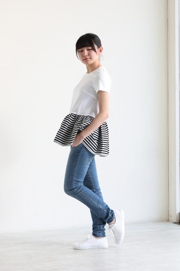 ボーダーズアットバルコニー PEPLUM SHIRT TEE TOP-