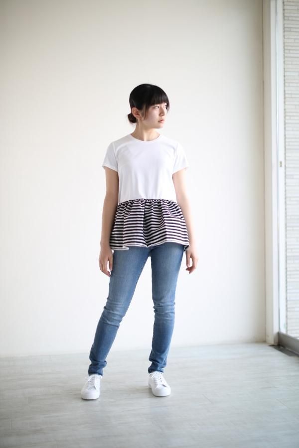 BORDERS at BALCONY(ボーダーズアットバルコニー) PEPLUM TEE WHITE 