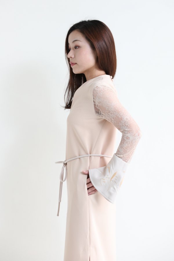 mame Embroidery Cuffs Lace Sleeves Dress
