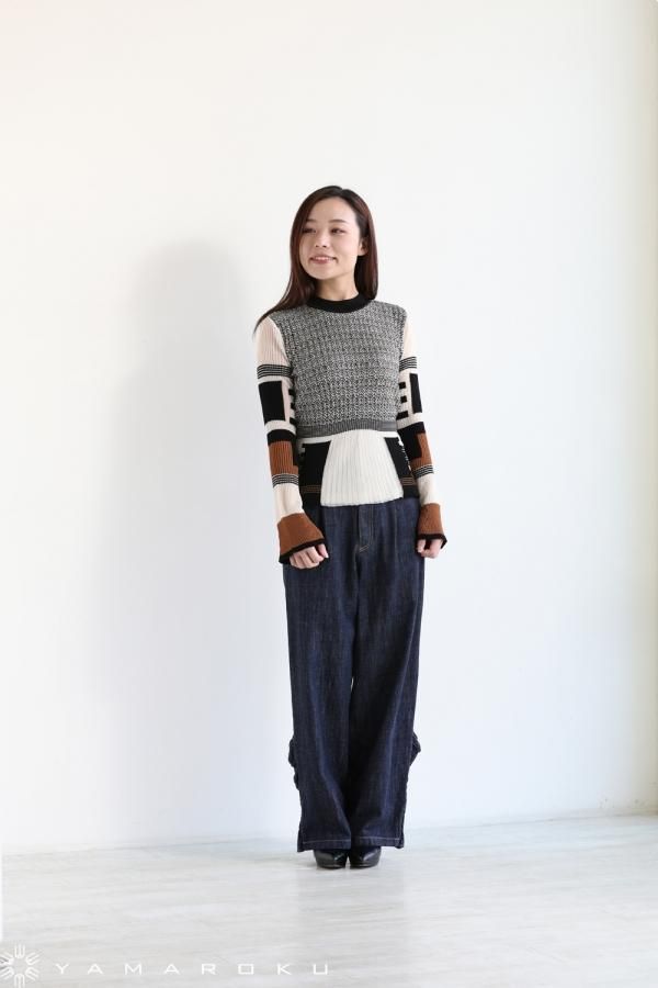 管理番号K-67Mame MixedKnitted Fabric Peplum Pullover - ニット/セーター