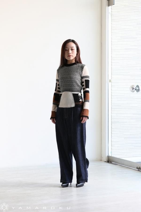 Mame Kurogouchi(マメ) Mixed Knitted Fabric Peplum Pullover