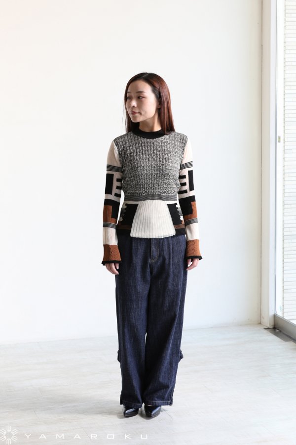 Mame Kurogouchi(マメ) Mixed Knitted Fabric Peplum Pullover ...