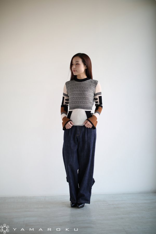 mame Mixed Knitted Fabric PeplumPullover