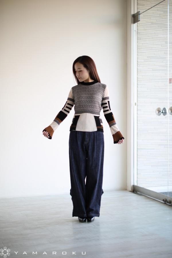 Mame Kurogouchi(マメ) Mixed Knitted Fabric Peplum Pullover