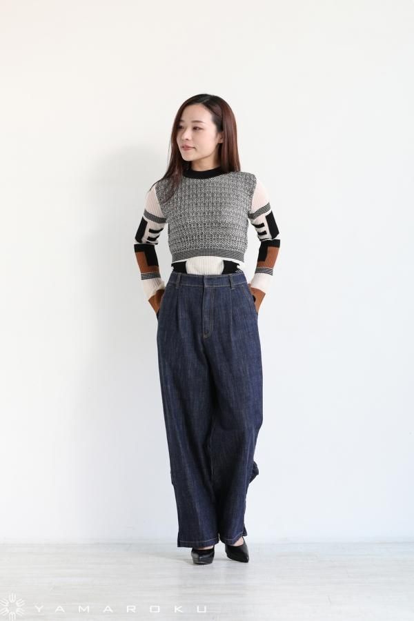 Mame Kurogouchi(マメ) Mixed Knitted Fabric Peplum Pullover