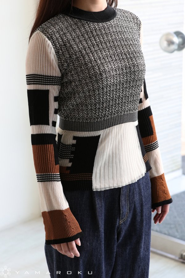 Mame Kurogouchi(マメ) Mixed Knitted Fabric Peplum Pullover 