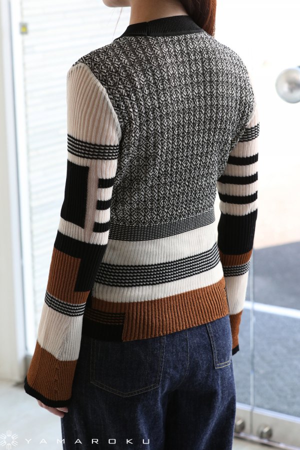 Mame Kurogouchi(マメ) Mixed Knitted Fabric Peplum Pullover