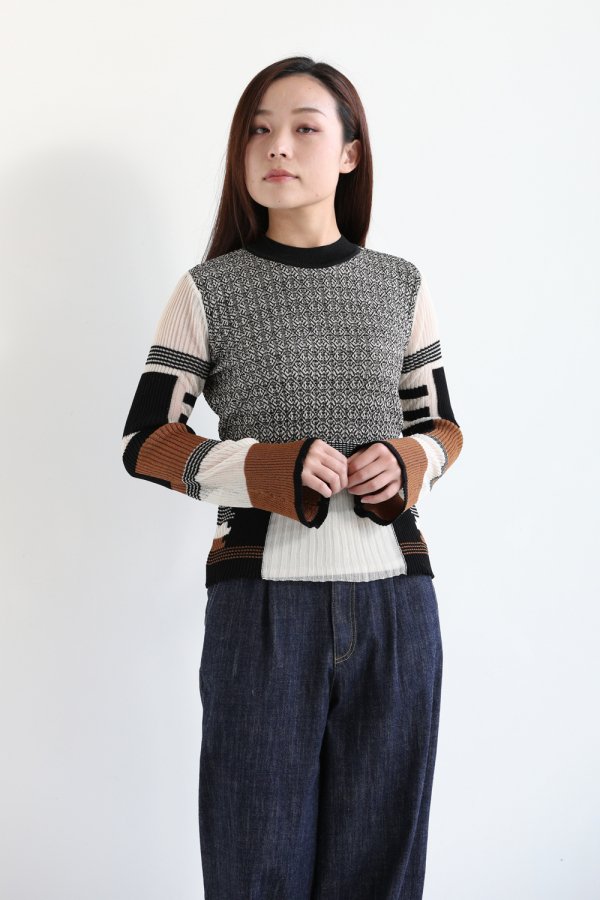 Mame Kurogouchi(マメ) Mixed Knitted Fabric Peplum Pullover